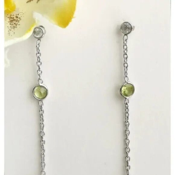 Nwt Sterling silver three gemstone dangle earrings Topaz Peridot Amethyst - Picture 4 of 6